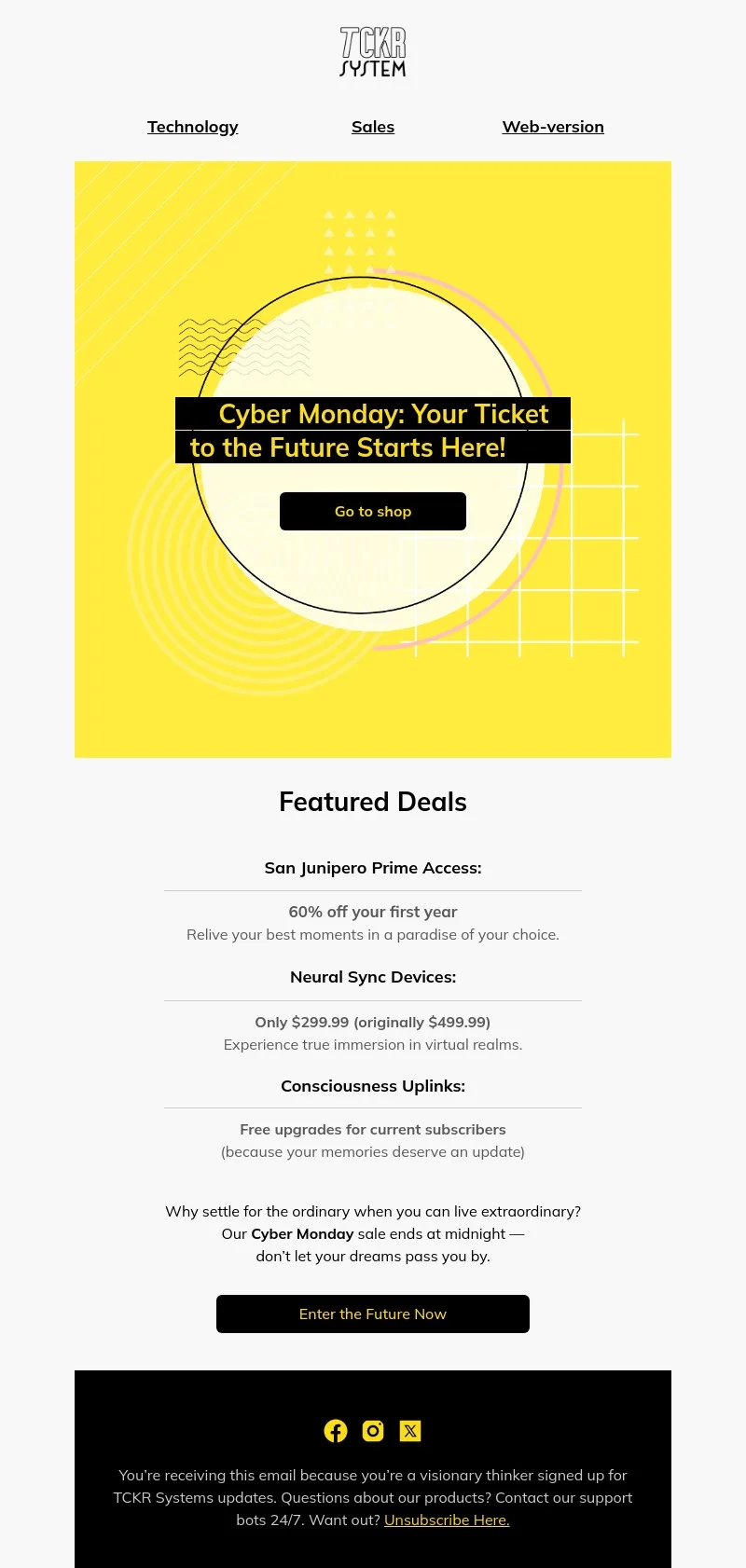 TCKR Cyber Monday email template for desktop