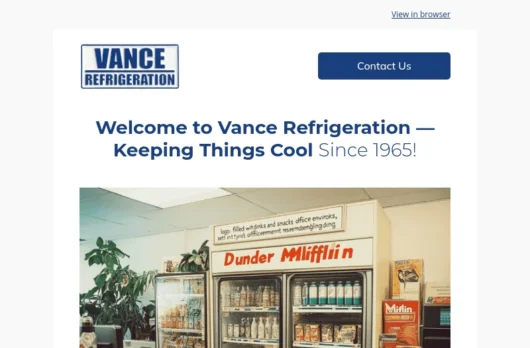 Vance Refrigeration email template for desktop