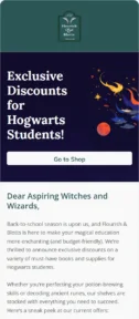 Flourish & Blotts email template for mobile