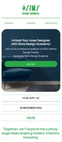 Sims Design Academy email template for mobile