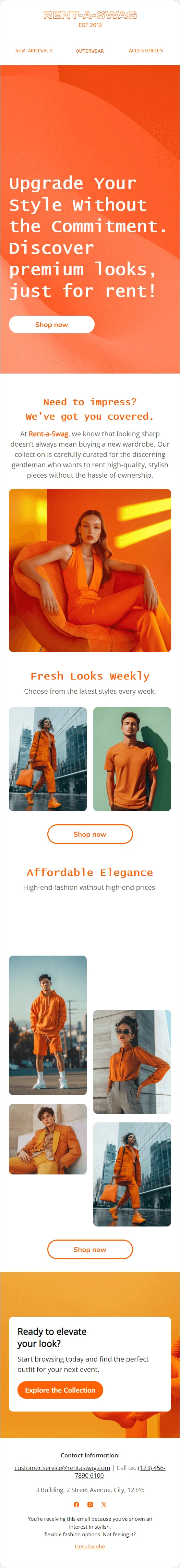 Rent-a-Swag email template for mobile