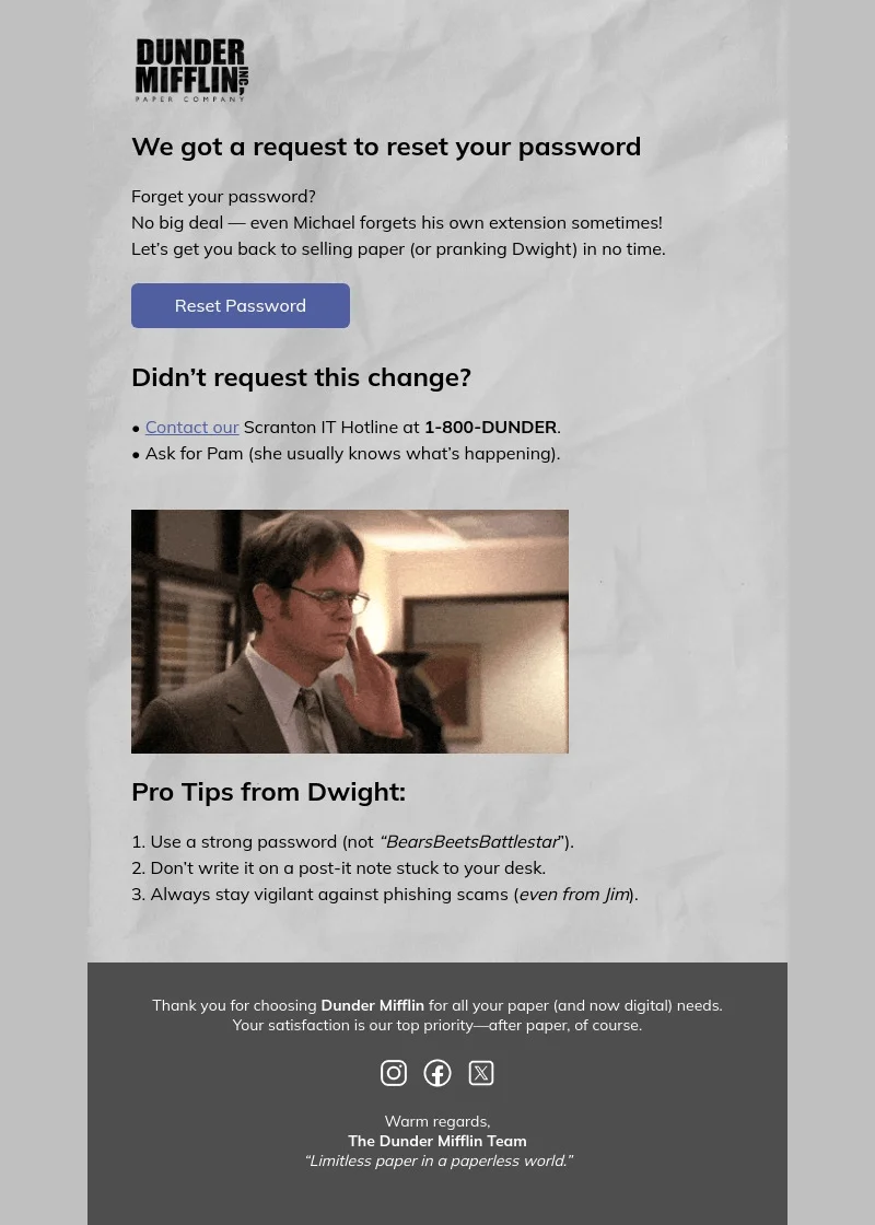 Password Reset email template for desktop