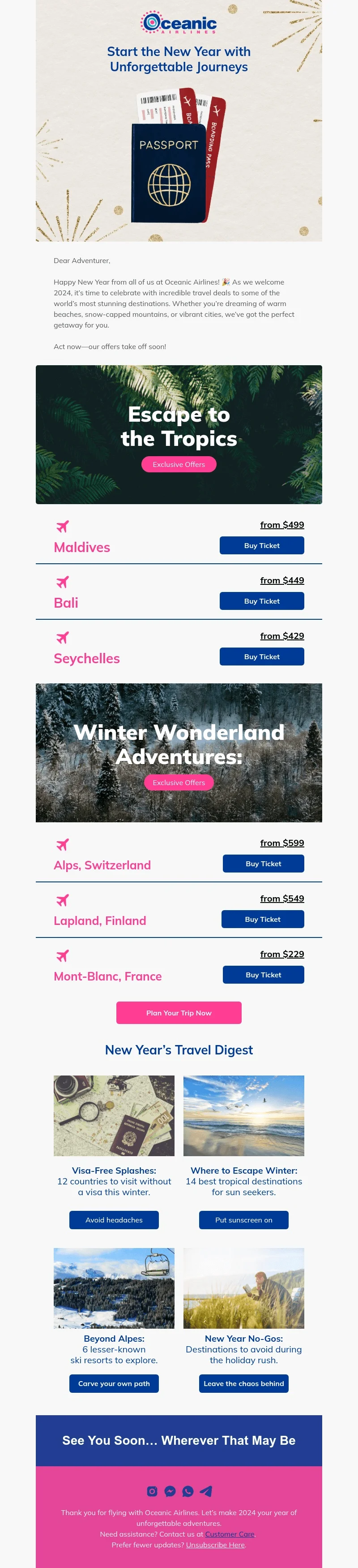 Oceanic New Year email template for desktop