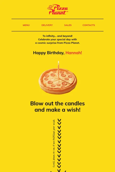 Pizza Planet birthday email template