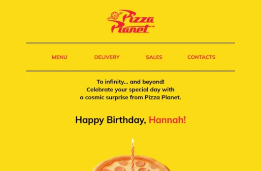 Pizza Planet email template for desktop