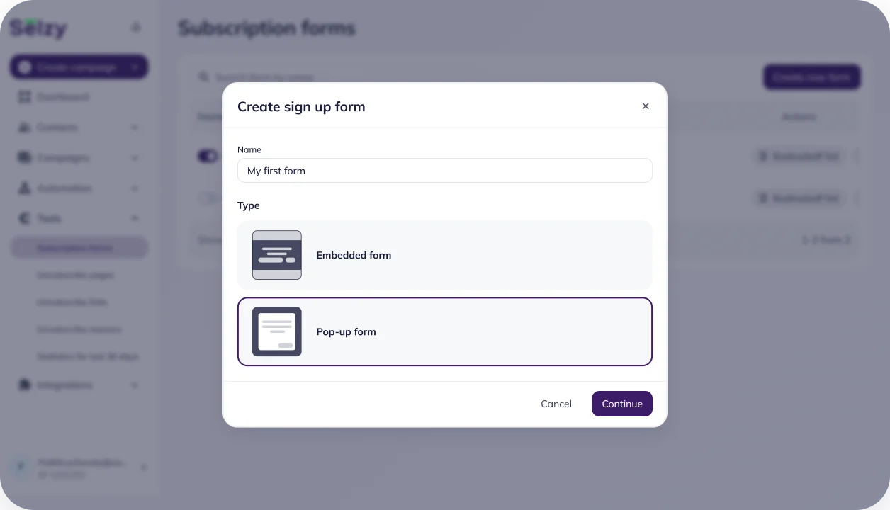 Popup and subscription forms
