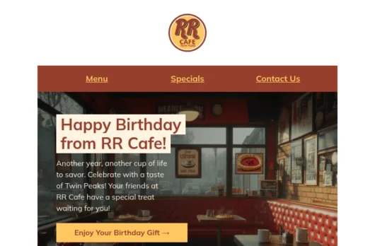 RR Cafe email template for desktop