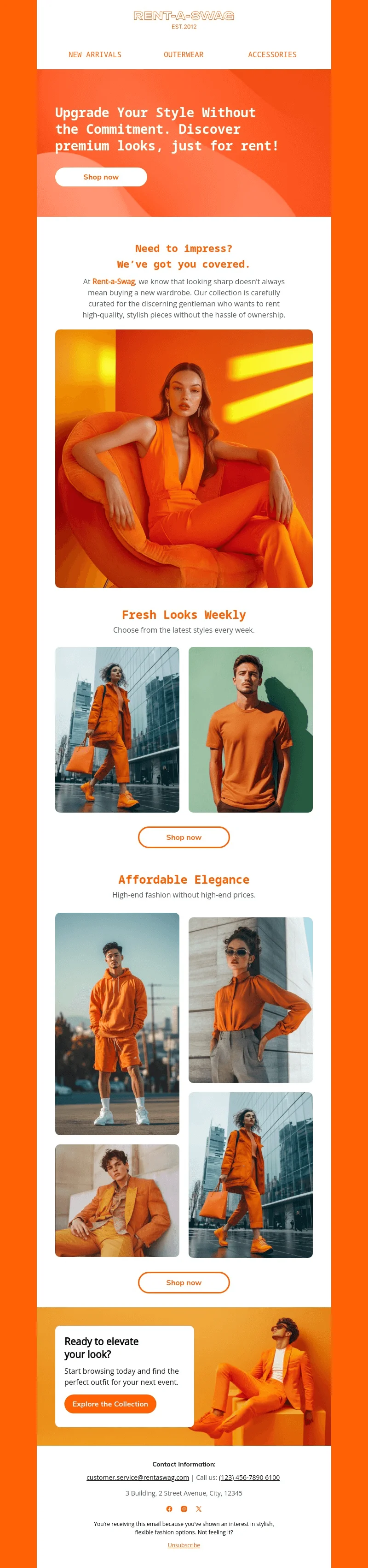 Rent-a-Swag email template for desktop