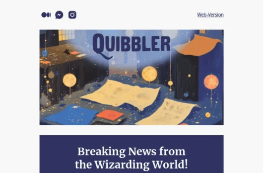 The Quibbler email template for desktop