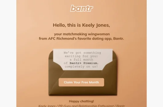 Bantr+ Premium email template for desktop