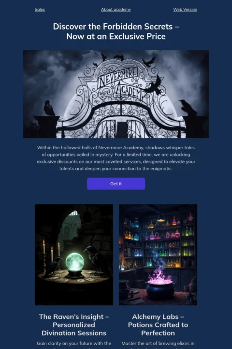Nevermore Academy college email template