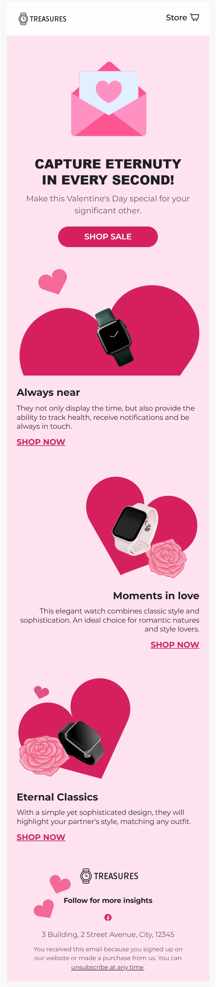 Treasures email template for mobile