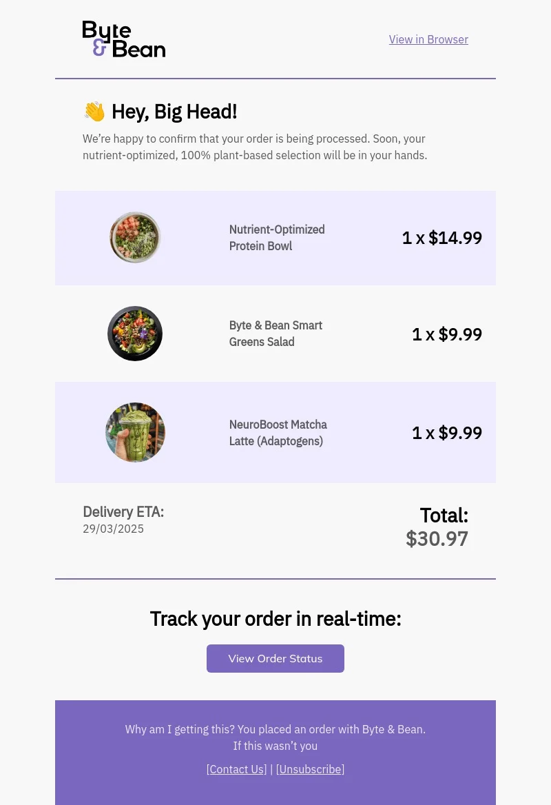 Transactional email template for desktop