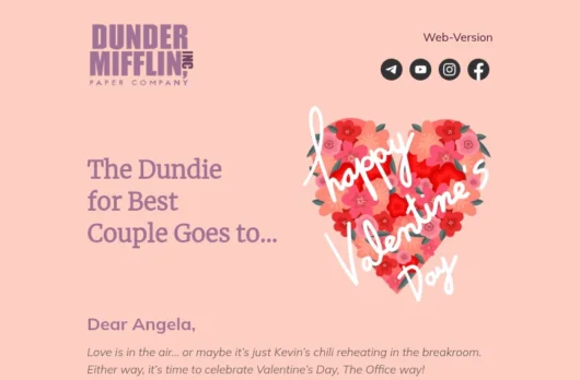 The Dundie email template for desktop