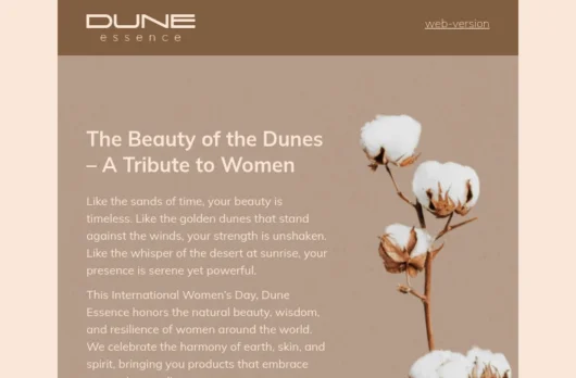 Dune Essence email template for desktop