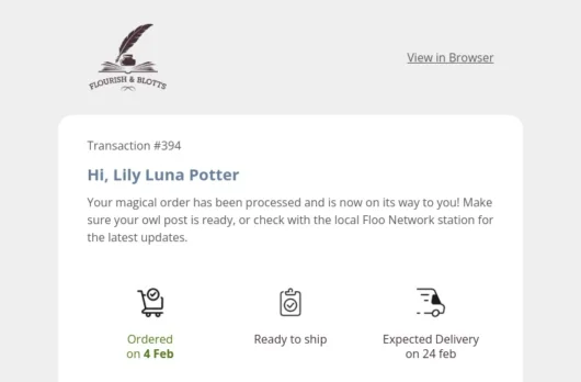 Flourish & Blotts email template for desktop