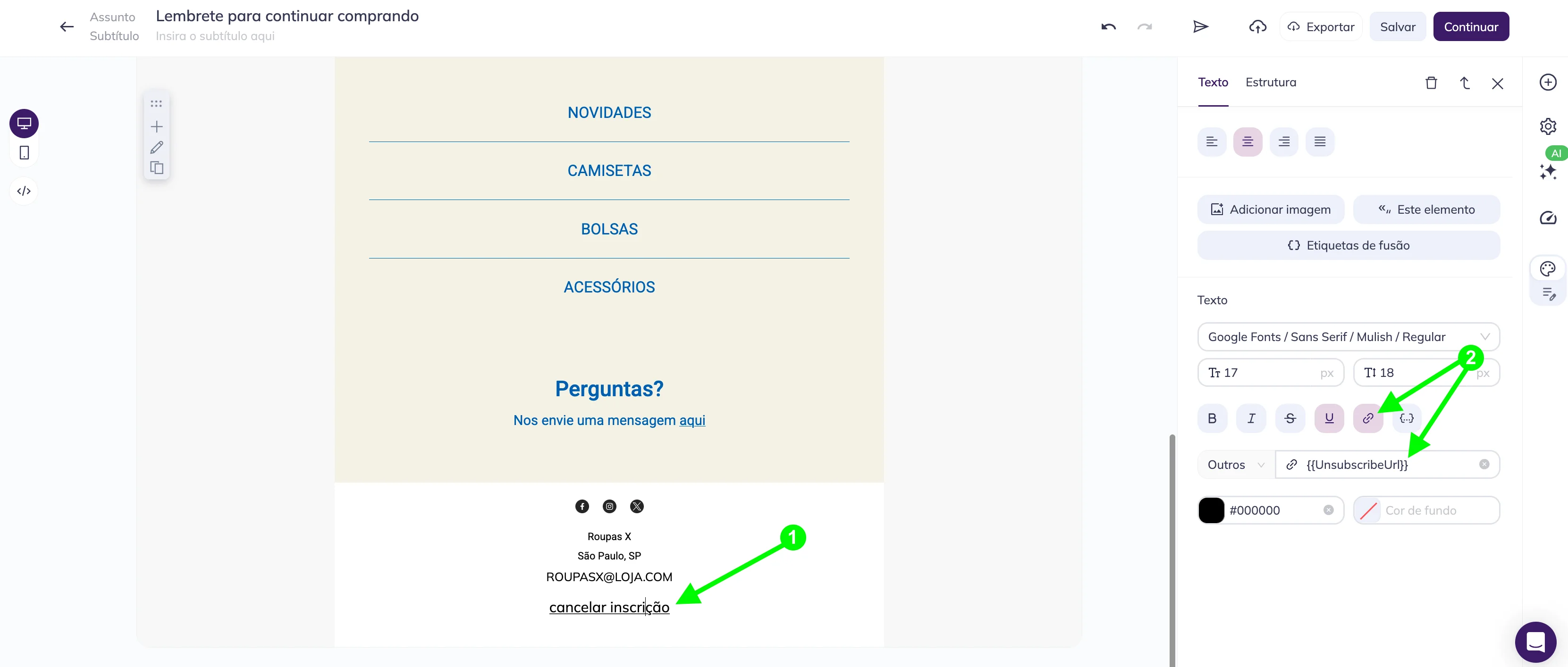 Como adicionar uma merge tag como um hyperlink. 