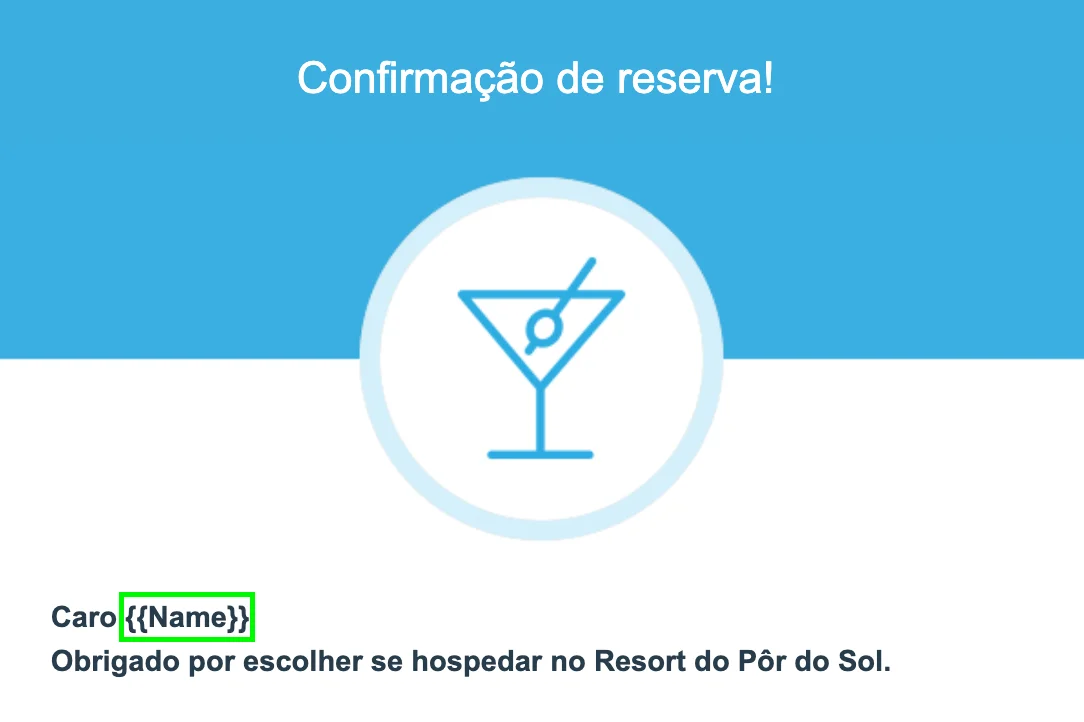 Copie a merge tag da seção de Campos personalizados e cole-a no e-mail. 
