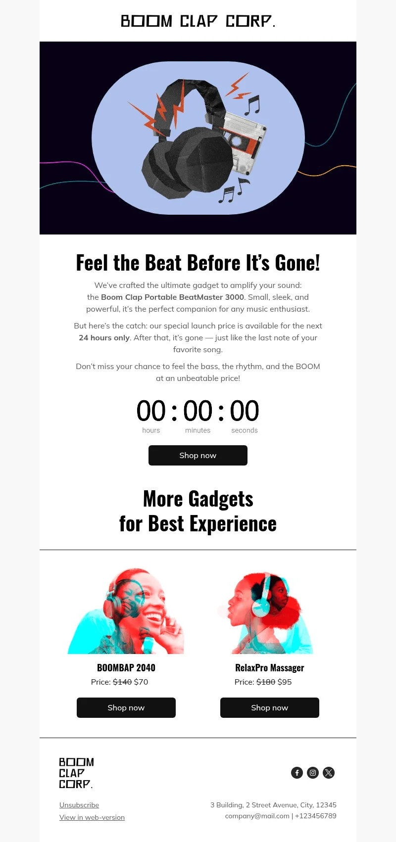 Boom Clap email template for desktop