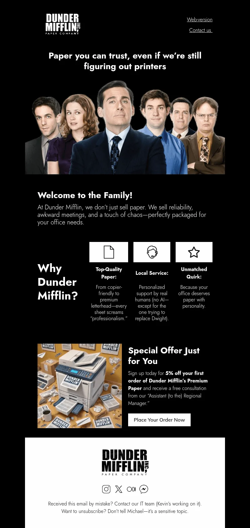 Paper Company email template for desktop