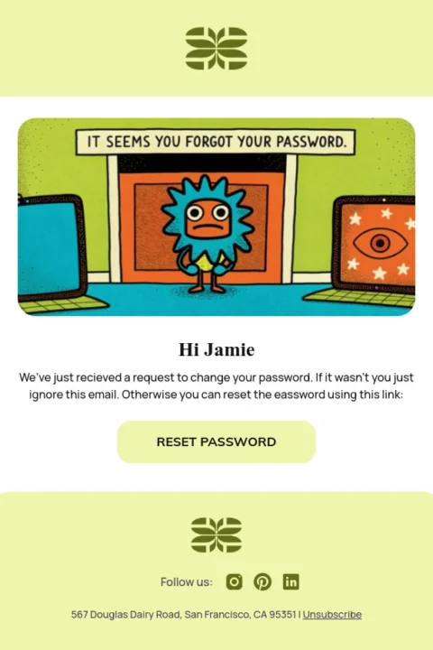 Password reset email template