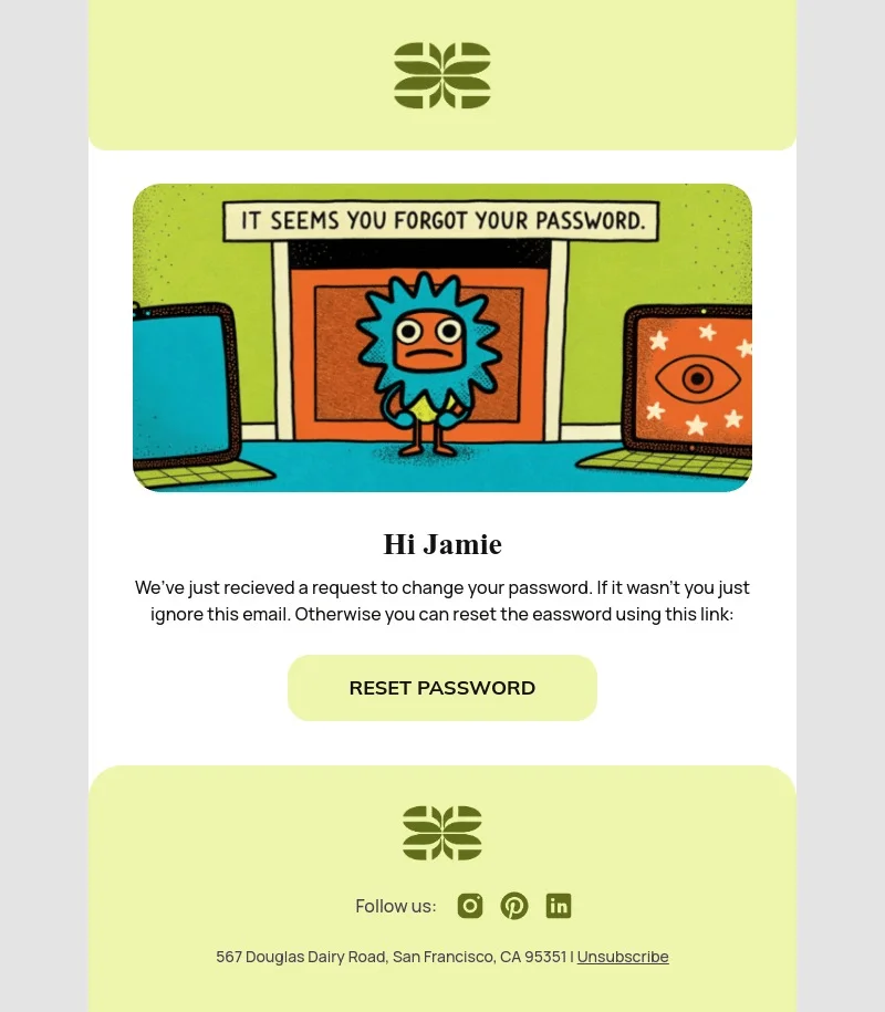 Password Recovery email template for desktop
