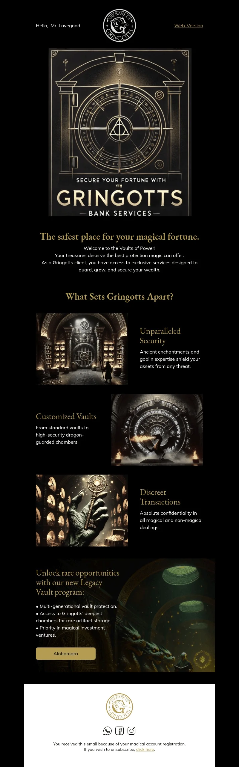 Gringotts email template for desktop