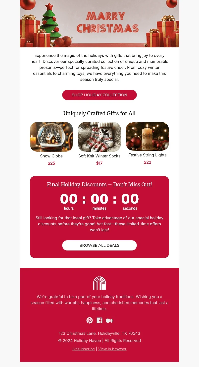 Holiday Cheer Alert email template for desktop