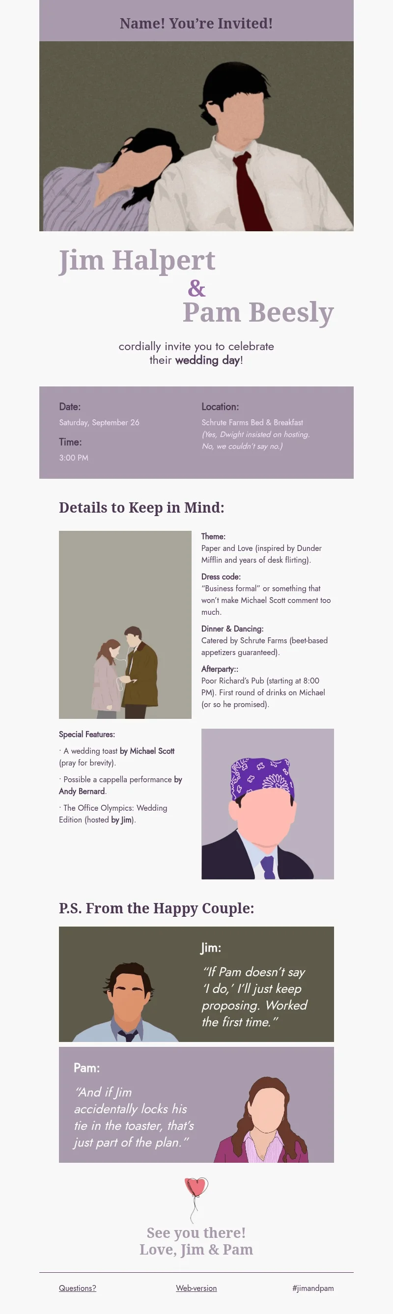 Jim & Pam email template for desktop