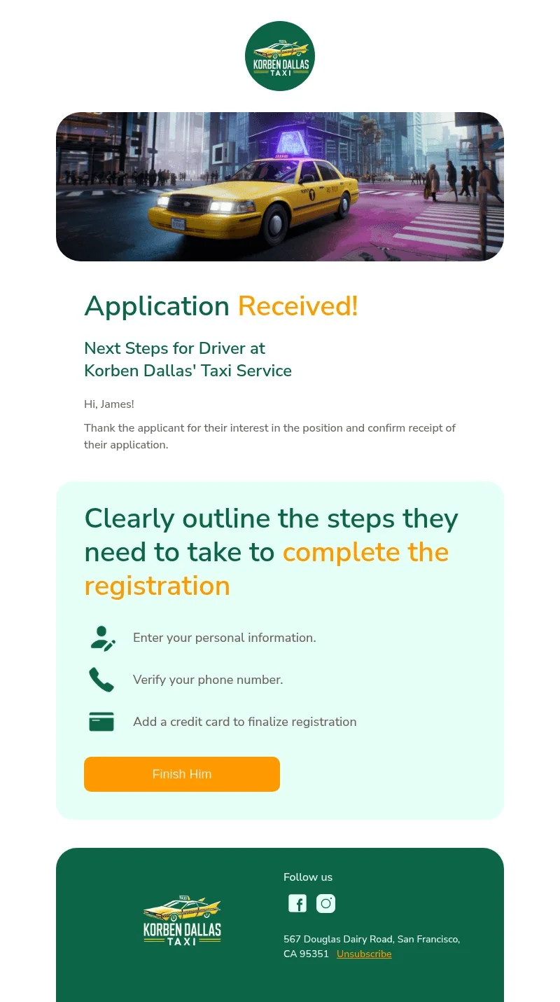 Application Received email template for desktop