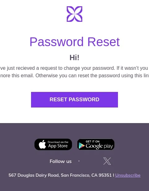 Password reset email template