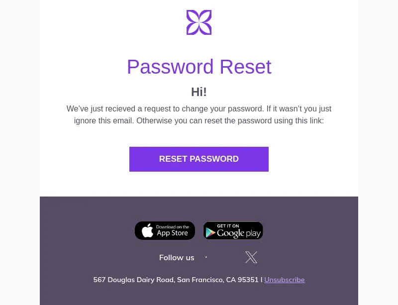 Password Reset email template for desktop