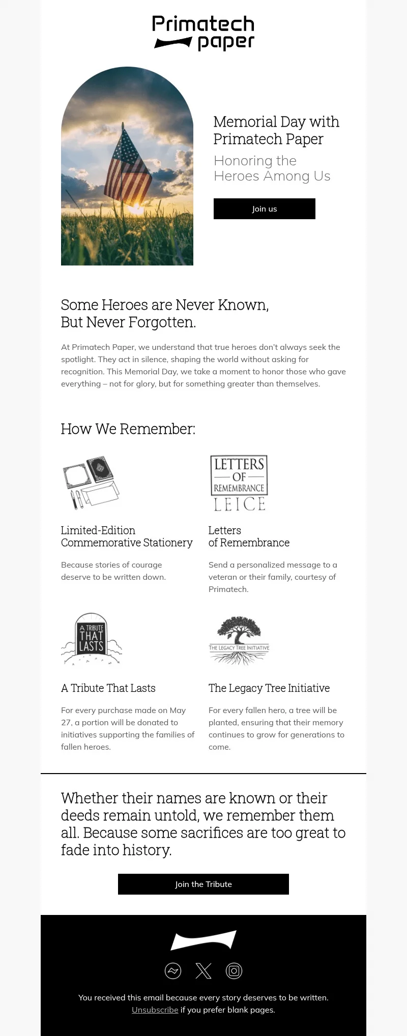 Primatech email template for desktop