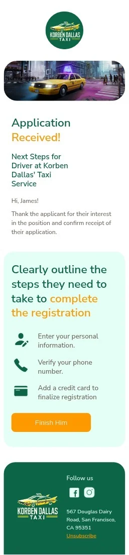 Application Received email template for mobile