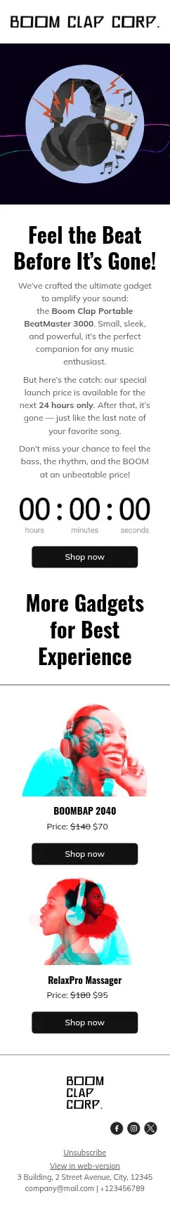 Boom Clap email template for mobile