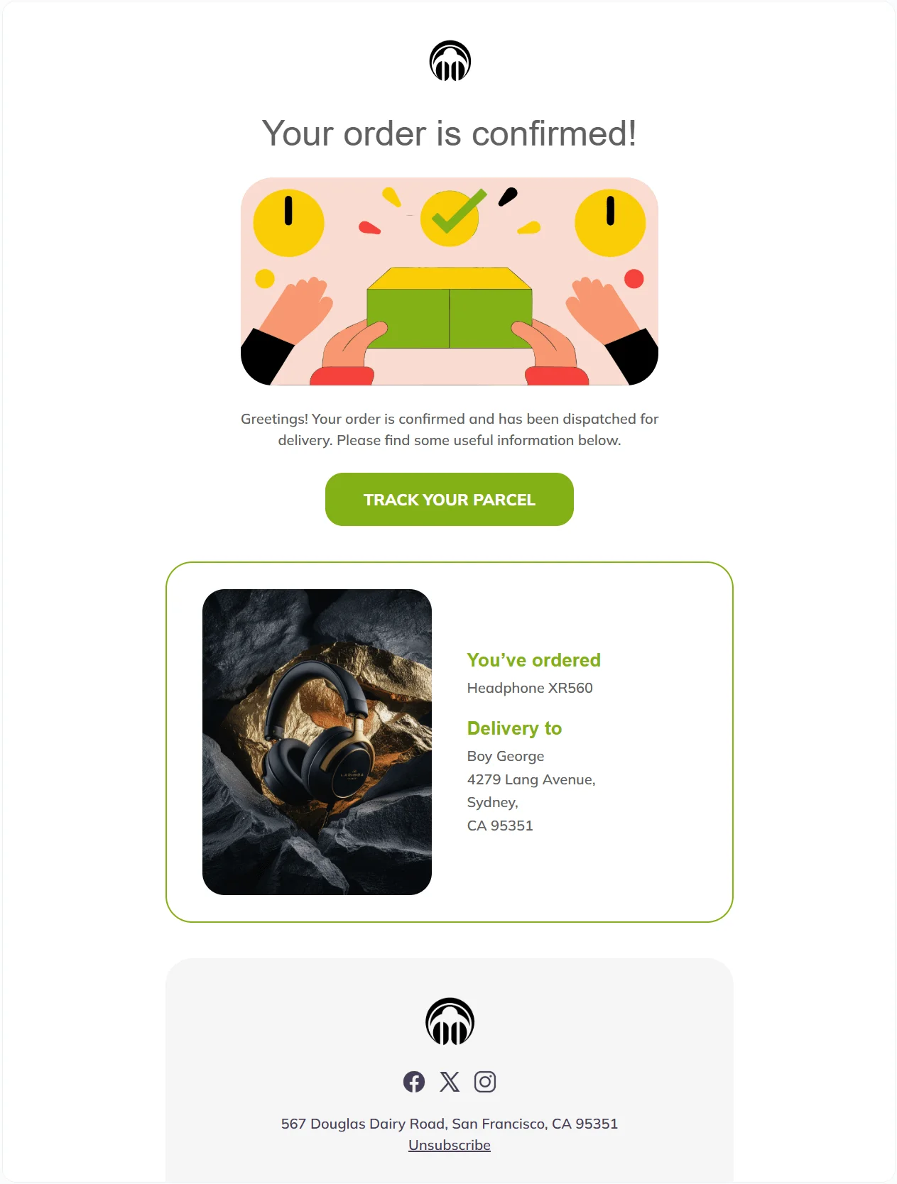 Order Confirmed 2 email template for desktop