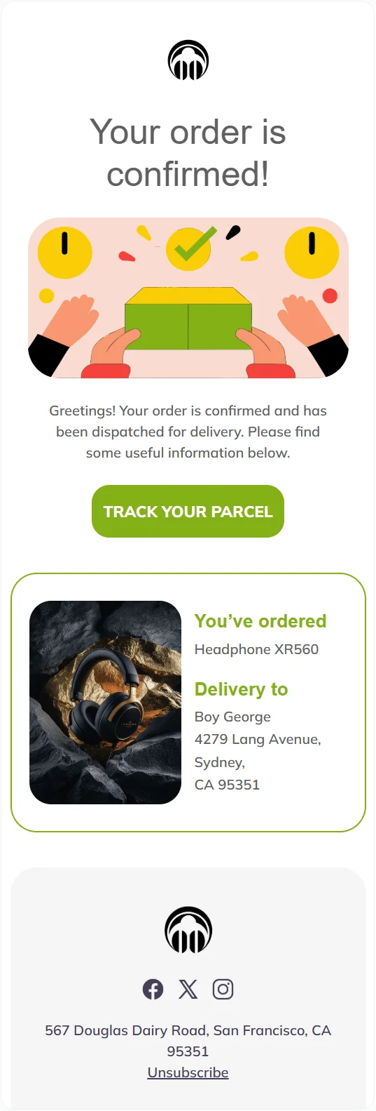 Order Confirmed 2 email template for mobile