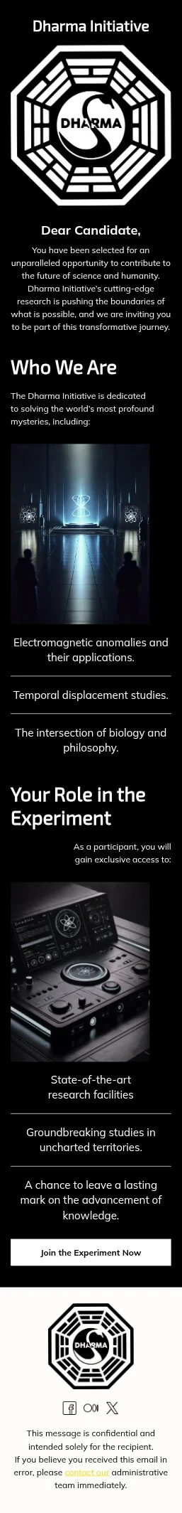 Dharma Initiative email template for mobile