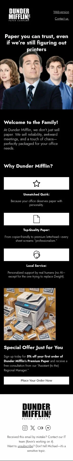 Paper Company email template for mobile