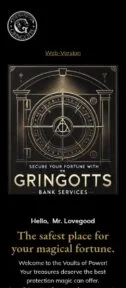 Gringotts email template for mobile