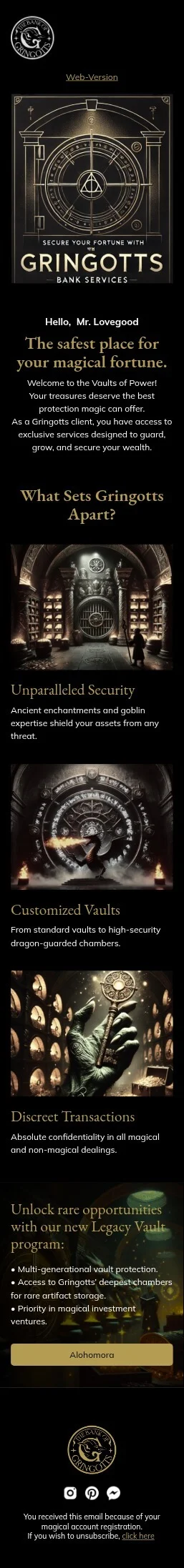 Gringotts email template for mobile