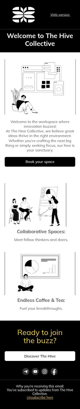 Hive Coworking email template for mobile