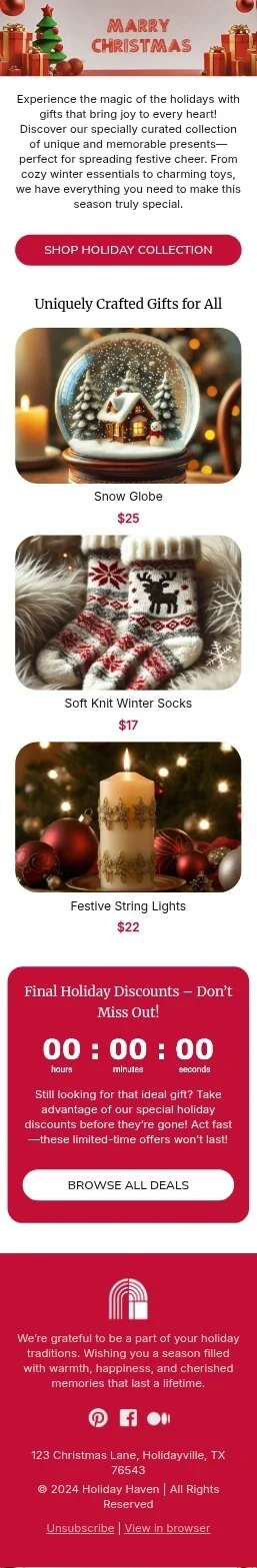 Holiday Cheer Alert email template for mobile