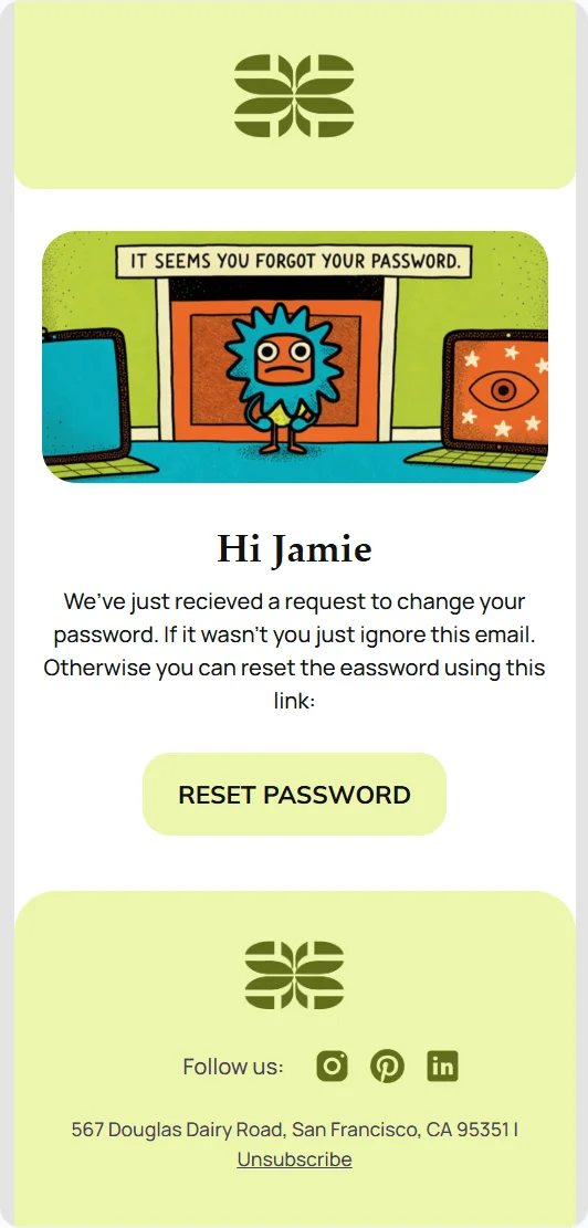 Password Recovery email template for mobile