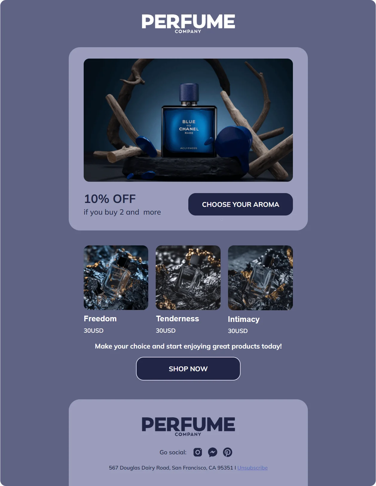 Perfume email template for desktop