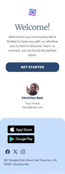 Welcome email template for mobile