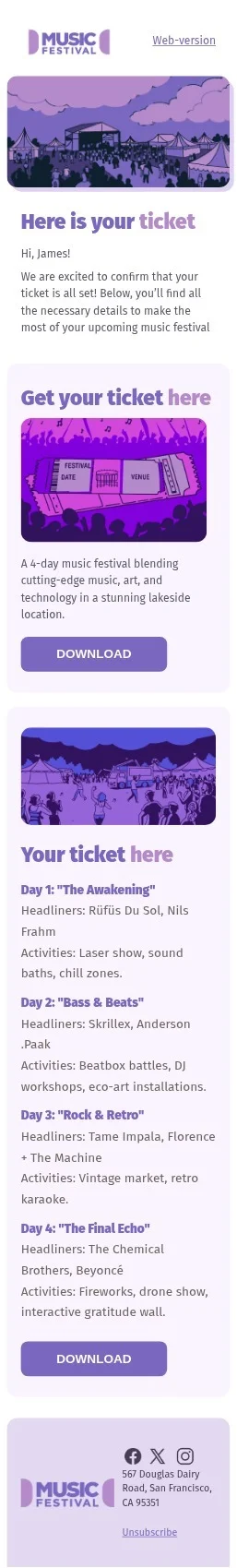 Order Confirmed email template for mobile