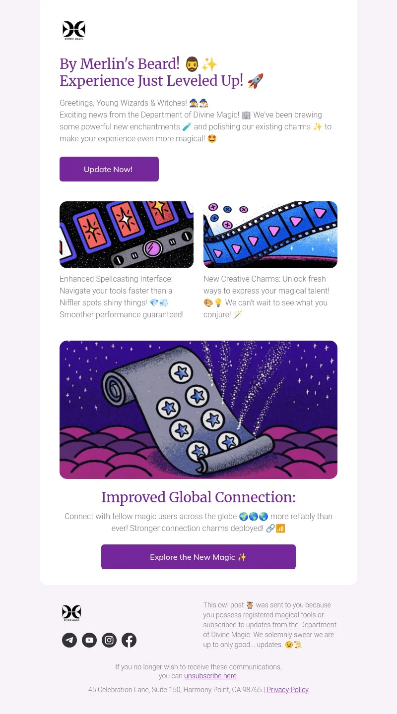 Divine Magic email template for desktop