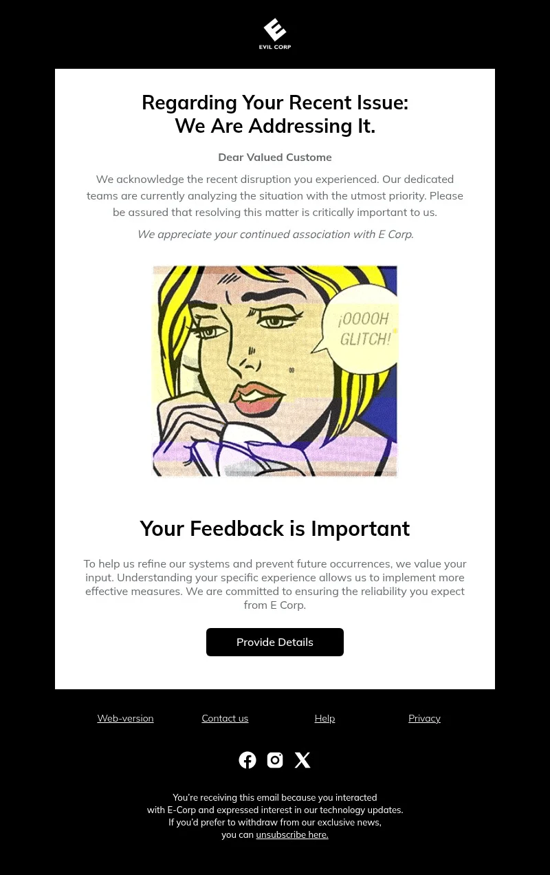 Customer Service email template for desktop