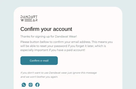 Account Confirmation email template for desktop